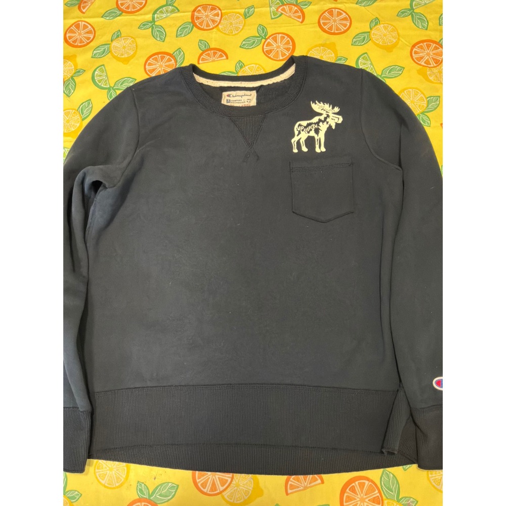 Gorpcore Mens Champion Moose Graphicโ Pocket Sweatshirt Large Black